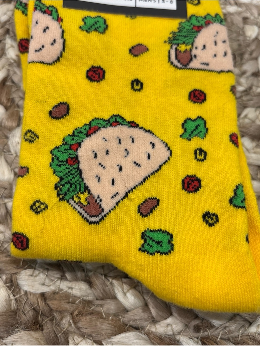 TW Left Feet Women's Yellow Taco Print Crew Socks - Picture 3 of 3